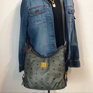 Rare Authentic MCM Gray Leather Hobo Crossbody